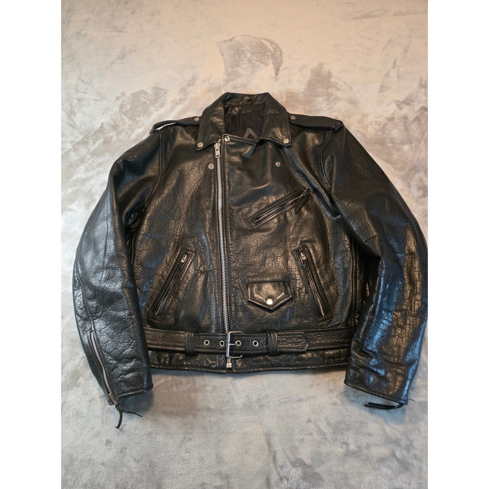 Pro Force Leather Jacket Women 46 Black Biker Moto Belted Asymmetric Zip